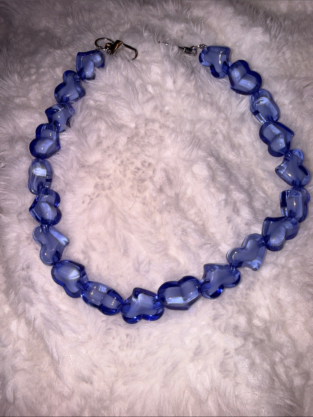 Blue Heart Shaped Beaded Bag Chain with Silver Clasps
